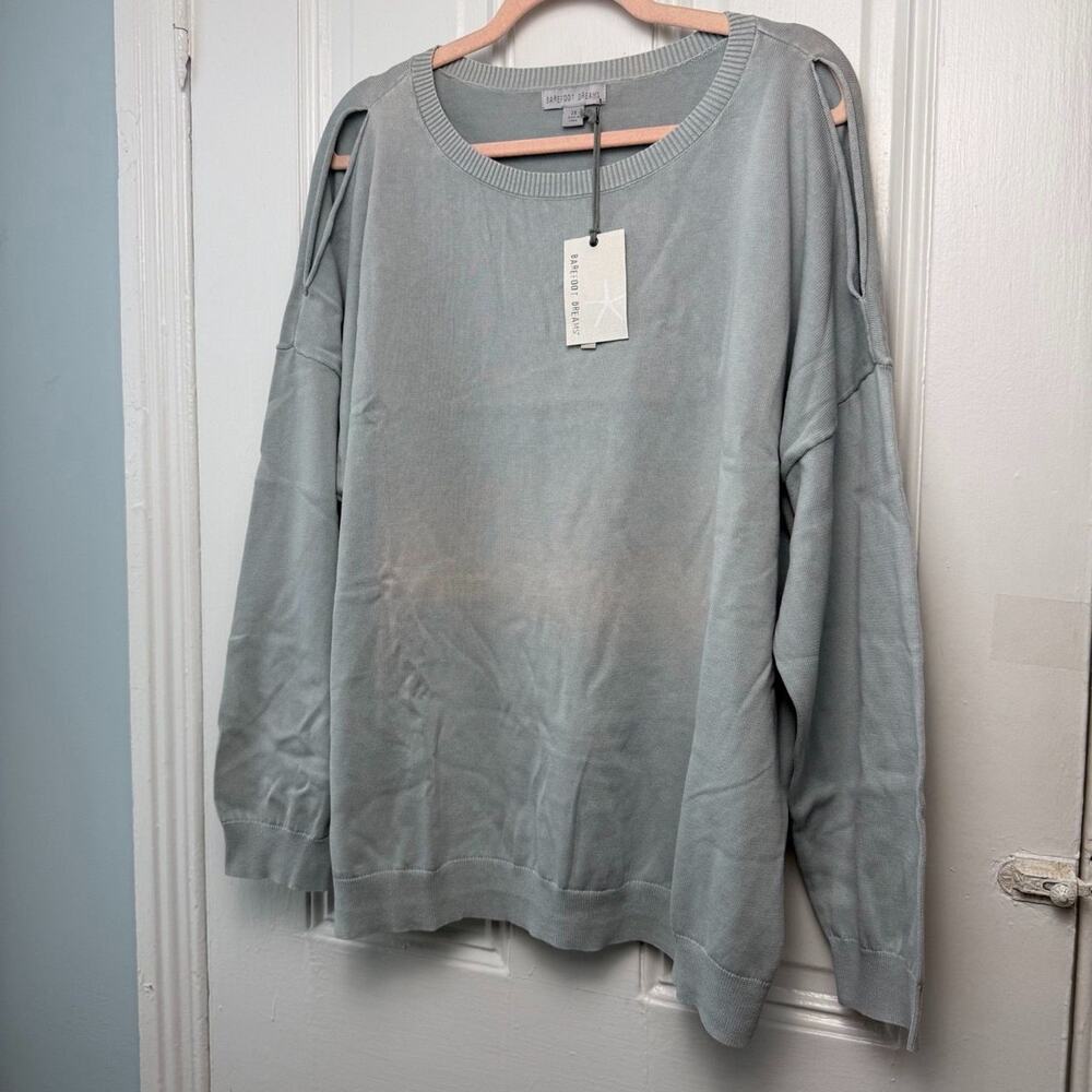 Barefoot Dreams Cold Shoulder Pullover Womens 2X Ocean Sunbleached NWT